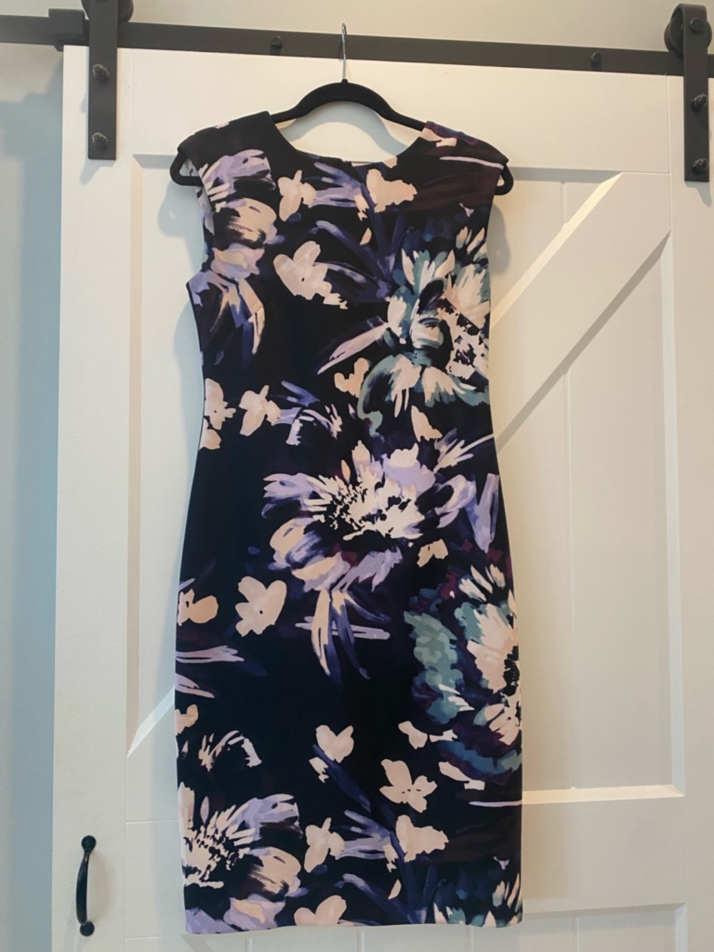 Vince Camuto Navy Purple Floral Midi Sheath Dress / Elegant / Occasion